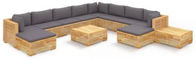 Set divani da giardino 12 pz con cuscini legno massello di teak