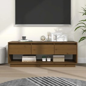 Mobile Porta Tv Ambrato 110,5x34x40cm İn Legno Massello Di Pino /