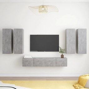 Set Di Mobili Porta Tv 6 Pz Grigio Cemento İn Legno Multistrato /