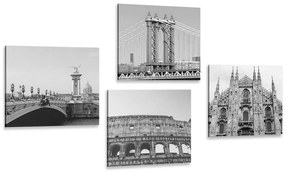 Set di quadri – Città in bianco e nero