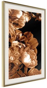 Poster  Summer Flowers in Sepia  Cornice Quadri Cornice d'oro con passe-partout, Larghezza x Altezza Home decor 40x60