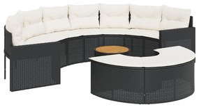 Set divani da giardino semicircolare 3 pz in polyrattan nero