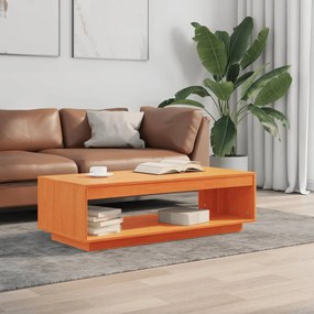 Tavolino da salotto marrone cera 110x50x33,5cm massello di pino
