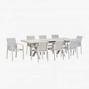 Set Tavolo Da Giardino Rettangolare Allungabile In Alluminio (180-240x90 Cm) Karena E 8 Sedie Da Giardino Eika Gardenia Bianco - Sklum