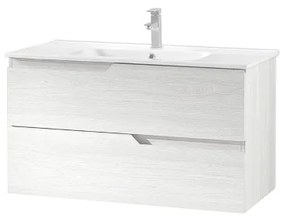 Mobile da bagno sospeso base 100 BORA moderno a 2 cassetti con lavabo LARICE BIANCO