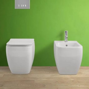 Coppia di Sanitari filomuro Metropolitan bianco lucido con copriwater ultraslim soft close