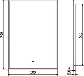 Mexen Erma specchio da bagno retroilluminato 50 x 70 cm, LED 6000K, anti-appannamento, cornice nera - 9814-050-070-611-70