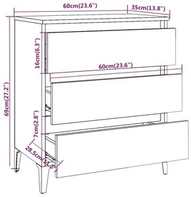 Credenza Rovere Fumo 60x35x69 cm in Legno Multistrato