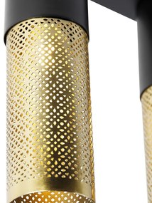 Plafoniera industriale nera con oro oblunga 3 luci - Raspi