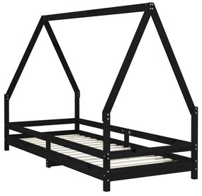 Giroletto per bambini nero 90x200 cm in legno massello di pino