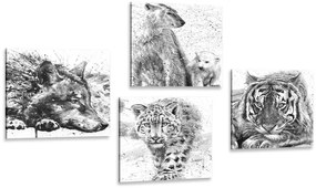 Set di quadri – Animali in versione acquerello in bianco e nero