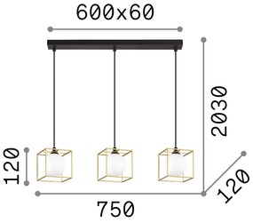 Sospensione Contemporanea Lingotto Metallo Ottone 3 Luci G9 3W 3000K Luce Calda