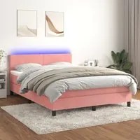 Letto a Molle con Materasso e LED Rosa 140x190 cm in Velluto 3134284