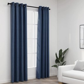 Tende Oscuranti Effetto Lino Con Occhielli 2 Pz Blu 140x245 Cm /