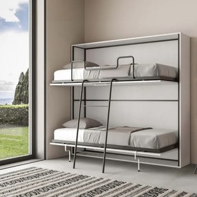 Letto a castello scomparsa orizzontale - KANDO doppio Bianco Frassino
