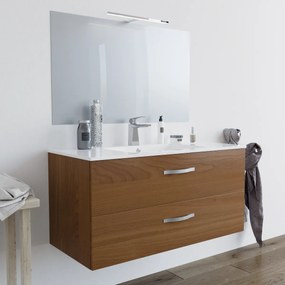 Mobile bagno LINDA100 Rovere Scuro con lavabo e specchio - 8210 - SENZA LUCE LED