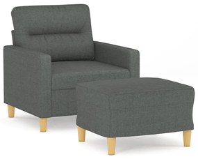 Poltrona con poggiapiedi grigio scuro 60 cm in tessuto