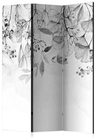 Paravento separè Natura nebbiosa - grigio (3 pezzi) - motivo in foglie