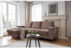 Divano letto in velluto a coste marrone (angolo sinistro) Lofty Lilly - Miuform