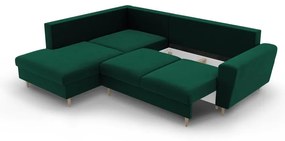 Divano angolare verde allungabile e con contenitore (con penisola a sinistra/a L) con rivestimento in velluto Kyoto – Cosmopolitan Design