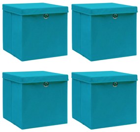 Scatole Con Coperchi 4pz Azzurre 32x32x32 Cm Tessuto /