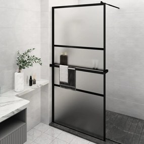 Parete Doccia Con Mensola Nera 115x195 Cm Vetro Esg E Alluminio /