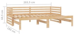 Divano Letto Estraibile in Legno Massello di Pino 2x(90x200) cm