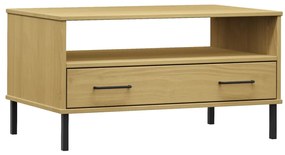 Tavolino gambe metallo marrone 85x50x45 cm legno massello oslo