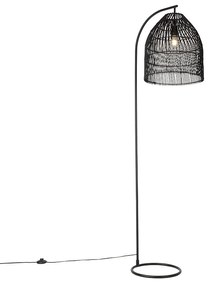 Lampada da terra rustica nera con rattan - Sam