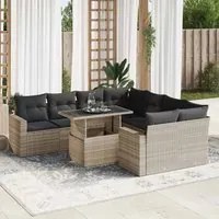 Set Divano da Giardino 9pz con Cuscini Grigio Chiaro Polyrattan 3326293