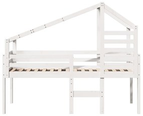 Letto a soppalco con tetto bianco 80x200 cm in legno di pino