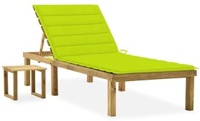 Lettino Da Giardino Con Tavolino Cuscino Legno Pino Impregnato /