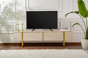 Mobile TV Da Terra 180 Cm A 2 Ante Effetto Travertino E Piedini Oro Serena