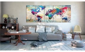 Quadro World Map  Cracked Wall  Colore colorful, Dimensioni e Misure 200x80