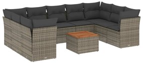 Set divano da giardino 10 pz con cuscini grigio in polyrattan