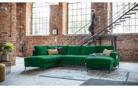 Divano letto a U in velluto verde, angolo sinistro Lofty Lilly - Miuform