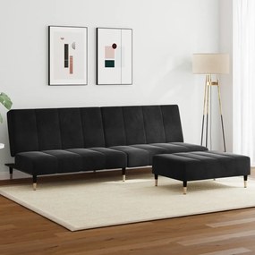 Divano Letto A 2 Posti Con Poggiapiedi Nero İn Velluto /