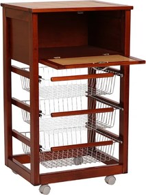 Carrello in legno portapane con cesti portafrutta LANDHELL Ciliegio