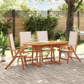 Set Pranzo Da Giardino 5pz Legno Massello Di Acacia E Textilene /