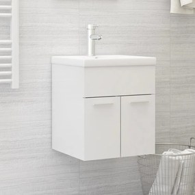 Mobile Bagno Con Lavabo Integrato Bianco Lucido İn Truciolato /