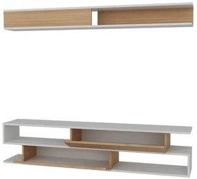 Parete Attrezzata Soggiorno 176 Cm Mobile Porta TV Con Ante Bianco E Teak Sims