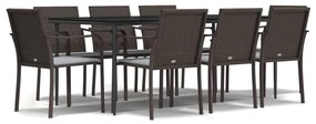 Set Pranzo da Giardino 9 pz con Cuscini in Polyrattan e Acciaio