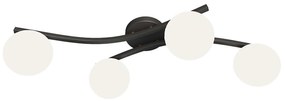 Plafoniera 4 Luci Hel In Accciaio Nero E Sfere In Vetro Bianco