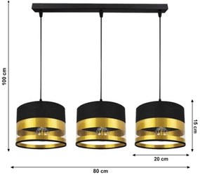 Lampadario su filo MILO 3xE27/60W/230V dorato/nero