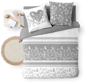 Set copripiumino e federa bianco/grigio in cotone per letto matrimoniale 200x200 cm Annie – douceur d'intérieur