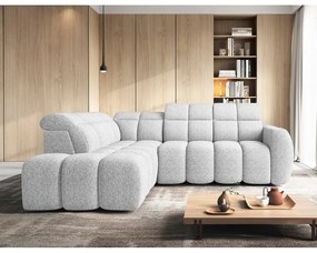 Divano angolare grigio chiaro allungabile/con contenitore (con penisola a sinistra/a L) e rivestimento in bouclé Falconn – ELTAP