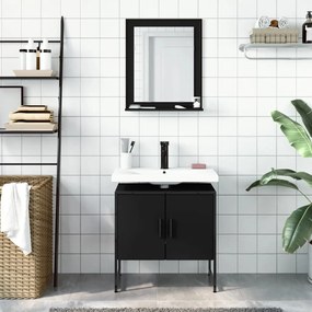 Set mobili da bagno 2 pz nero in legno multistrato