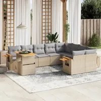 Set Divano da Giardino 10 pz con Cuscini Beige in Polyrattan 3273684