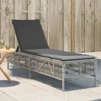 Lettino Prendisole con Cuscino Grigio Chiaro in Polyrattan 4002742