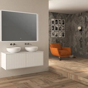 Mobile da bagno sospeso sotto lavabo Modula di Baden Haus L 120 x H 43 x P 46 cm bianco cannettato opaco, 2 cassetti